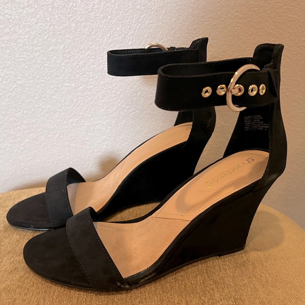 Shoedazzle Black Suede Wedges - Picture 4 of 5